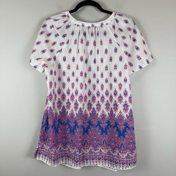 Talbots Top Womens X Multi Floral Short Sleeve Popover Tunic Artsy Colorful Boho - Picture 2 of 8